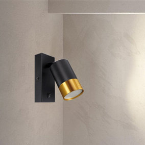 CGC PUZON Black & Gold GU10 Adjustable Single GU10 Spotlight Wall Light with Switch