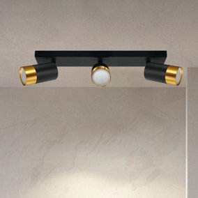 CGC PUZON Black & Gold GU10 Adjustable Triple Three Head GU10 Ceiling Spotlight Bar Light