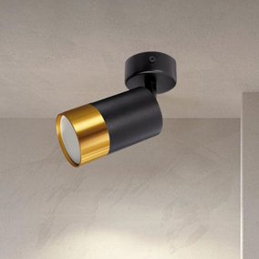CGC PUZON Black GU10 Adjustable Surface Ceiling Downlight Flush Spot light with Gold Bezel