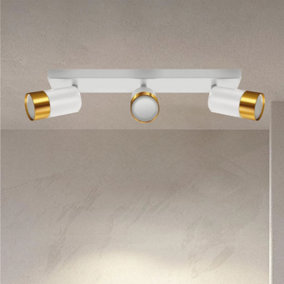 CGC PUZON White & Gold GU10 Adjustable Triple Three Head GU10 Ceiling Spotlight Bar Light
