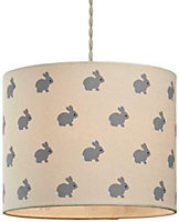 CGC Round Drum Childrens Lampshade Rabbit Pattern Cream Shade Grey Print Lamp Shade 25cm Easy Fit Kids Bedroom Playroom Toy Room