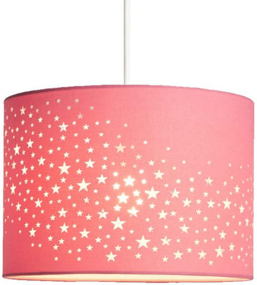CGC Round Drum Childrens Lampshade Star Pattern Light Pink Shade