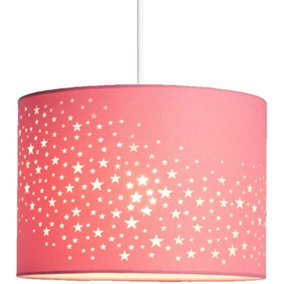CGC Round Drum Childrens Lampshade Star Pattern Light Pink Shade Light Shooting Stars Shade 25cm Easy Fit Kids Bedroom Playroom