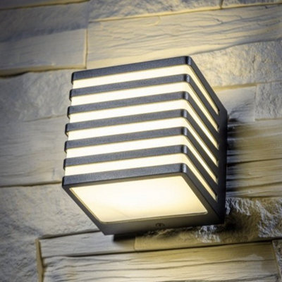 CGC SIROLO Black Square LED Outdoor Outside Cube Wall Light Decorative Grill 4000k IP54 10W 1000lm