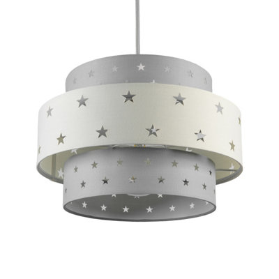 CGC STARLIGHT Grey & Cream Star Two Tier Easy Fit Lamp Shade