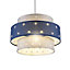 CGC STARLIGHT Grey & Navy Blue Star Two Tier Easy Fit Lamp Shade