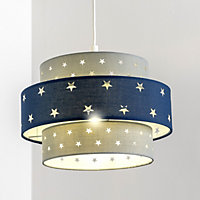 CGC Two Tier Stars Childrens Lampshade Grey and Blue Shades Star Easy Fit to Standard Pendants Lamp Shade Kids Bedroom Playroom