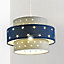 CGC Two Tier Stars Childrens Lampshade Grey and Blue Shades Star Easy Fit to Standard Pendants Lamp Shade Kids Bedroom Playroom