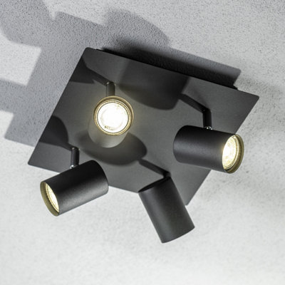 CGC VENETO Black GU10 Square Ceiling Spotlight Four Head Adjustable Light