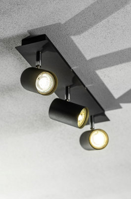 CGC VENETO Black Triple GU10 Ceiling Spotlight Three Head Adjustable Bar Light