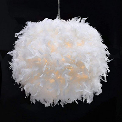 CGC White Feather Light Shade for Ceiling Pendant Light Fluffy Lamp Shade Lampshade for Table Lamp Floor Lamp Diameter 40cm