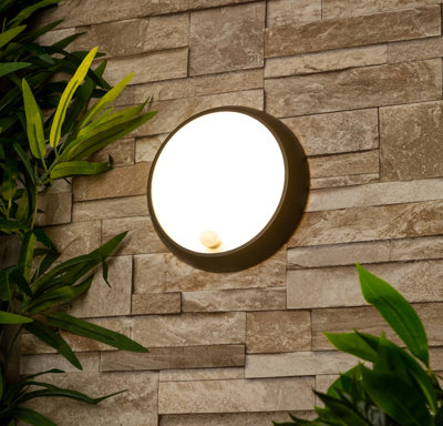 CGC ZARA Black Round Medium Wall Or Ceiling Light With Motion Sensor