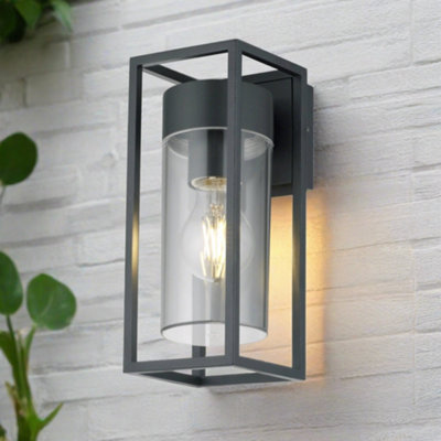 CGC ZOEY Anthracite Dark Grey E27 Outdoor Wall Light Clear 