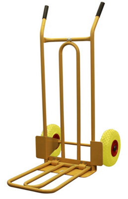 CGV380 Heavy Duty Folding and Fixed Toe Sack Truck, Puncture Proof Wheels, 200Kg Capacity, Yellow