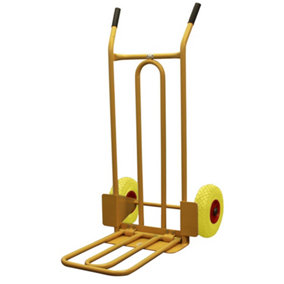 CGV380 Heavy Duty Folding and Fixed Toe Sack Truck, Puncture Proof Wheels, 200Kg Capacity, Yellow