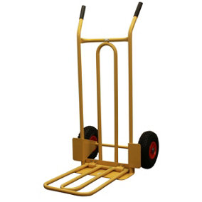 CGV380 Heavy Duty Folding & Fixed Toe Sack Truck, Pneumatic Wheels with 200kg Capacity, Yellow