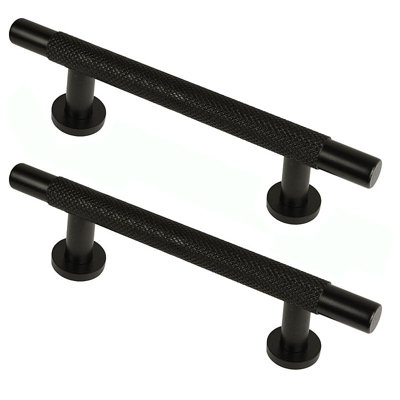 CH445 Knurled T Bar Pull Handle, Matt Black, 96mm Centres, Pack of 1