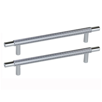 CH445 Knurled T Bar Pull Handle, Polished Chrome, 160mm Centres, Pack of 2