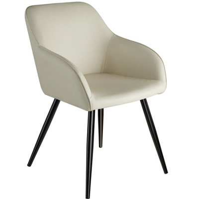 Chair Marilyn - with armrests, padded, fabric cover, black steel legs - cream/black