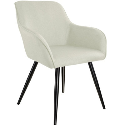 Chair Marilyn - with armrests, padded, linen look, black steel legs - cream/black