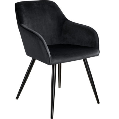 Chair Marilyn - with armrests, padded, velvet look, black steel legs - black