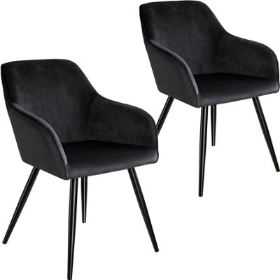 Chair Marilyn - with armrests, padded, velvet look, black steel legs - black