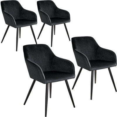 Chair Marilyn - with armrests, padded, velvet look, black steel legs - black