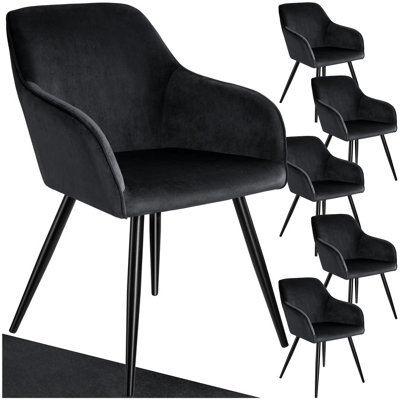 Chair Marilyn - with armrests, padded, velvet look, black steel legs - black