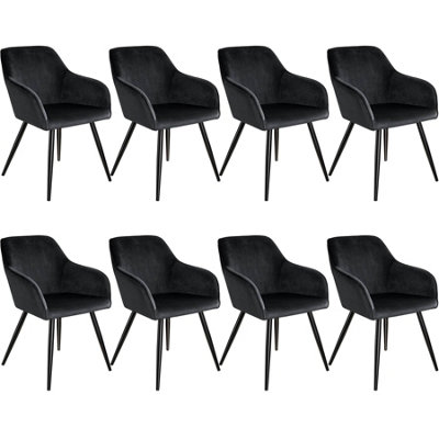 Chair Marilyn - with armrests, padded, velvet look, black steel legs - black