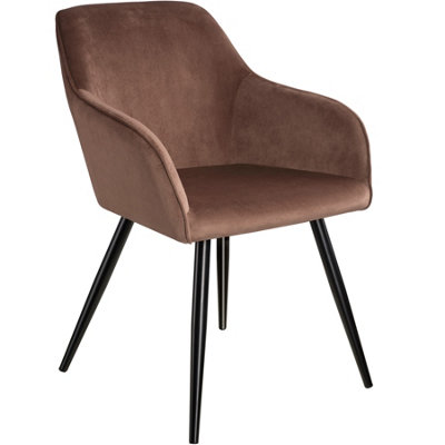 Chair Marilyn - with armrests, padded, velvet look, black steel legs - brown/black