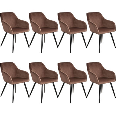 Chair Marilyn - with armrests, padded, velvet look, black steel legs - brown/black