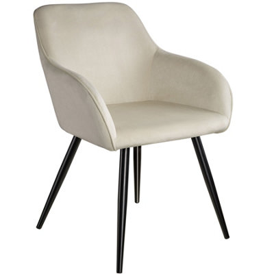 Chair Marilyn - with armrests, padded, velvet look, black steel legs - cream/black