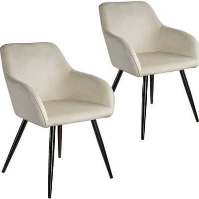 Chair Marilyn - with armrests, padded, velvet look, black steel legs - cream/black