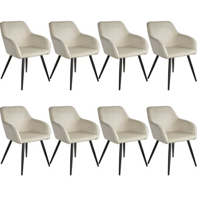 Chair Marilyn - with armrests, padded, velvet look, black steel legs - cream/black