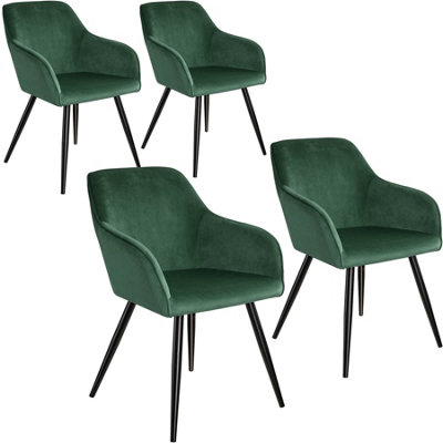 Chair Marilyn - with armrests, padded, velvet look, black steel legs - dark green / black