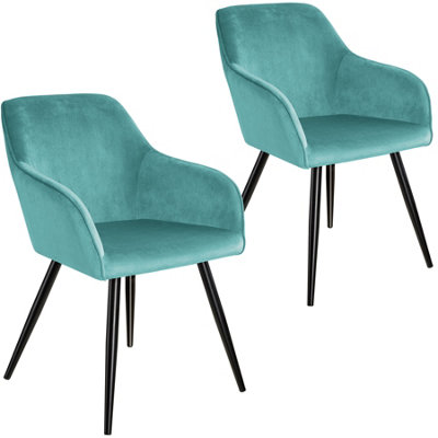 Chair Marilyn - with armrests, padded, velvet look, black steel legs - turquoise/black