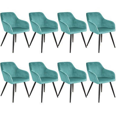 Chair Marilyn - with armrests, padded, velvet look, black steel legs - turquoise/black