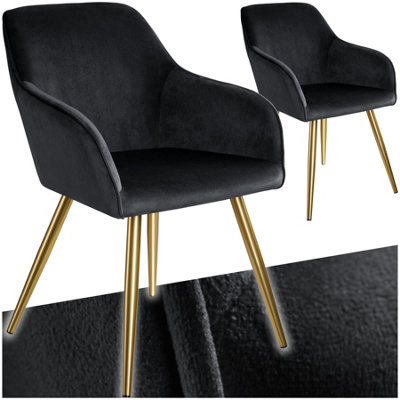 Chair Marilyn - with armrests, padded, velvet look, golden steel legs ...