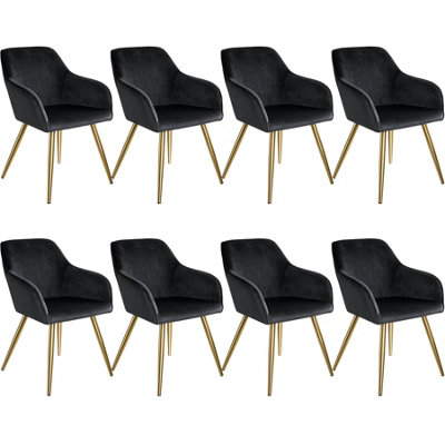 Chair Marilyn - with armrests, padded, velvet look, golden steel legs - black/gold