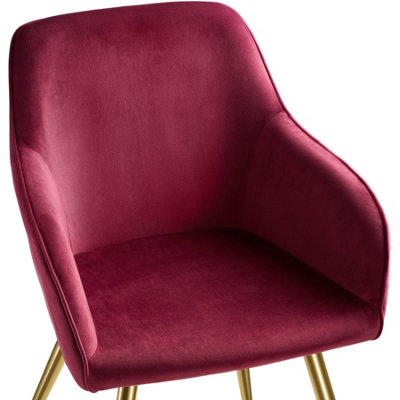 Chair Marilyn - with armrests, padded, velvet look, golden steel legs ...