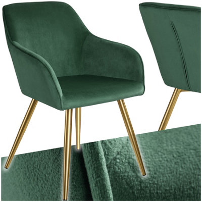 Chair Marilyn with armrests, padded, velvet look, golden steel legs