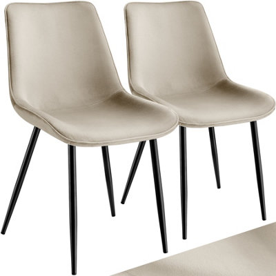 Chair Monroe Set - padded, velvet look, ergonomic seat, black steel legs - cream