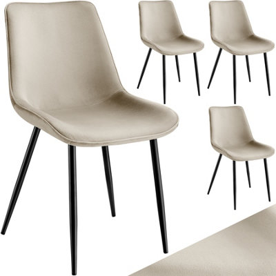 Chair Monroe Set - padded, velvet look, ergonomic seat, black steel legs - cream