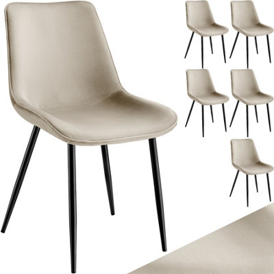 Chair Monroe Set - padded, velvet look, ergonomic seat, black steel legs - cream