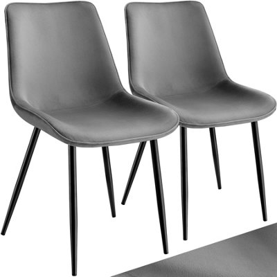 Chair Monroe Set - padded, velvet look, ergonomic seat, black steel legs - grey