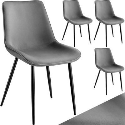 Chair Monroe Set - padded, velvet look, ergonomic seat, black steel legs - grey