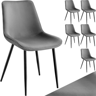 Chair Monroe Set - padded, velvet look, ergonomic seat, black steel legs - grey