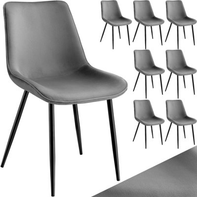 Chair Monroe Set - padded, velvet look, ergonomic seat, black steel legs - grey