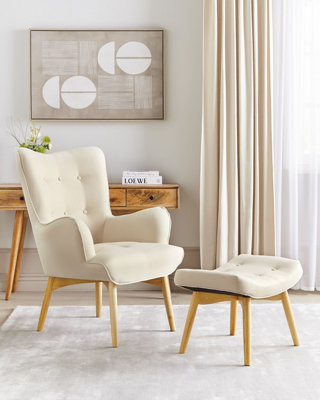 Chair with Footstool Light Beige VEJLE