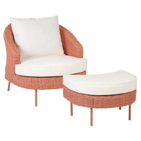 Chair with Footstool PE Rattan Peach Pink ARCILLE